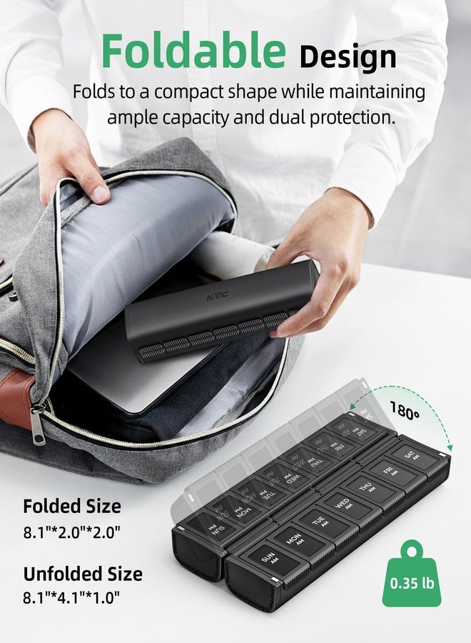 PULIV Weekly Pill Organizer 2 Times a Day with Magnetic Foldable Design for Dual Protection, Large AM PM Pill Box Case for Travel, Compact Medication Organizer for Vitamins, Fish Oils and Supplements - Image 2